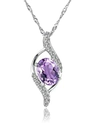 Honeystore Girls Water Drop S925 Sterling Silver Zircon Accent Natural Amethyst Necklace Color Purple