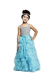 Girls Floor Length Beaded Crystals Feathers Lace Crystal Spaghetti Strap   Ball Gown Pageant Dress/Party Dress  With a Sash 