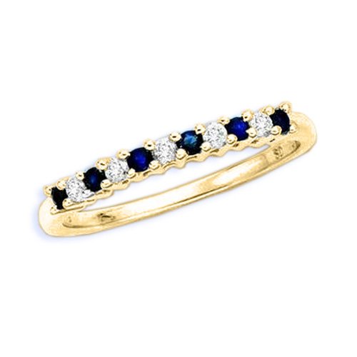 10K Yellow Gold 0.13 ct. Diamond with Alternating 1/5 ct. Sapphire Anniversary Ring