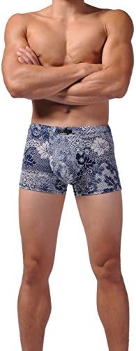 Harveyman Men's Printed Ice Silk Mid Rise Brife Underwear L Blue