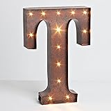 12" - Rustic Brown - Metal - Battery Operated - LED - Lighted Letter "T" | Gerson Wall Decor (92688)