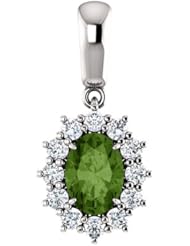 14K White Gold 7.00x5.00mm Oval Cut Green Tourmaline and Diamond Pendant -- LIFETIME WARRANTY