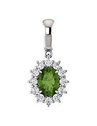 18K White Gold 7.00x5.00mm Oval Cut Green Tourmaline and Diamond Pendant -- LIFETIME WARRANTY