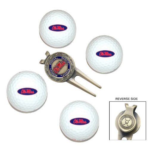 Mississippi Rebels Pack Of 4 Golf Balls And Divet Tool Gift Set From Team Golf
