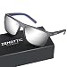 ZENOTTIC Men Square Sunglasses Polarized Lightweight TR90 UV Sun Glasses BT6204 (Gray Frame / Silver Mirrored Lens)