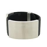 Women's Adjustable Black Leather Cuff with Stainless Steel Center, 6.25
