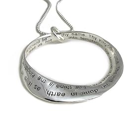 Religious Silver Tone Twist Necklace with the Lord's Prayer