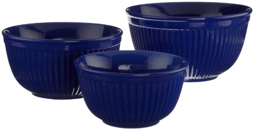 DII Cobalt Blue Fluted Stoneware Mixing Bowl, Set of 3