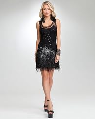 Hand beaded Feathers Dress - bebeBLACK