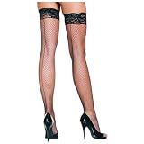 Leg Ave Women's Lycra Fishnet Thigh Highs with Backseam and Silicone Lace Top-Style #9035