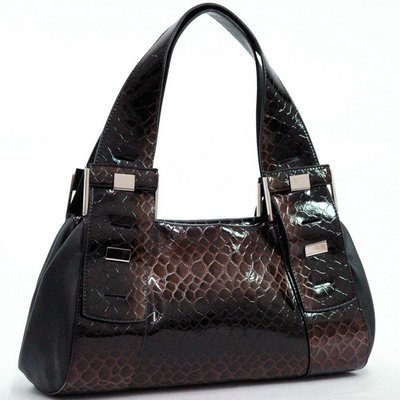 Desinger Inspired Patent Leatherette Shoulder Bag Faux Leather 2 Tone - Black / Brown