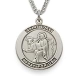 Sterling Silver 7/8" Round St. Luke, Patron of Doctors and Surgeons Medal on 24" Chain