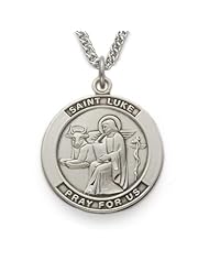 St. Luke , Patron Of Doctors & Surgeons, .925 Sterling Silver Engraved Medal Pendant Christian Jewelry Patron Patron Saint Medal Pendant Catholic w/Chain Necklace 24" Length