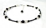 Black Tuxedo: Striking Sexy Jet Black Ankle Bracelets: Sterling Silver Handmade Adjustable Beaded Anklets