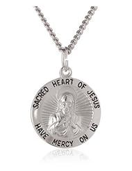 Sterling Silver Round Sacred Heart of Jesus Scapular Pendant Necklace, 20"