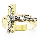 14K Two-Tone Gold Crucifix Man's Ring