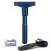 Adjustable Safety razor double edge razor Classic Safety razor, Matte black coating.RZ700 (1 Razor, 1 Leather Protective Sleeve & 10 pcs Titanium Coated Blades)