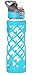 Swig Savvy Glass Water Bottle, Extra Large 25oz Capacity, Non Slip Silicone Sleeve, Borosilicate Glass Construction, BPA Free, 3 Interchangeable Caps-Blue