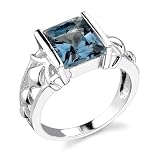 Sterling Silver 3.50 cts Radiant Cut London Blue Topaz Ring Size 7