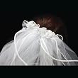 First Communion Veil - 26" Headpiece comb with flowers and pearls, two-tiered, ribbon accents, pencil edging.