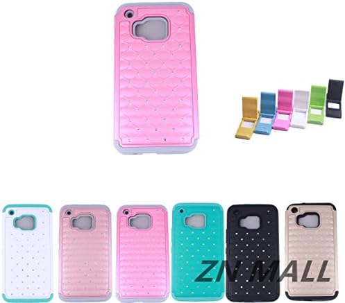 HTC M9 Case,[Slim Fit] Studded Rhinestone Crystal Bling Dual Layer Drop Resistant Scratch Resistant Hybrid Armor Case Cover for HTC M9 (Bling Pink)