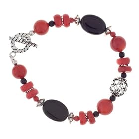 Sterling Silver Red Coral and Black Onyx Bracelet by The Jewelers Collection
