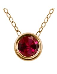 1.00 Ct Round Red Created Ruby 14K Yellow Gold Pendant With Chain
