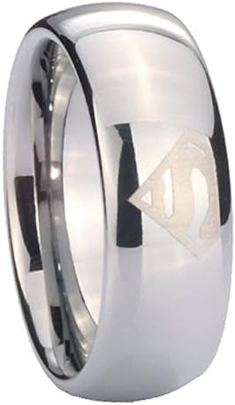 10MM Tungsten Carbide Superman Silver Dome Engraved Ring Size 13