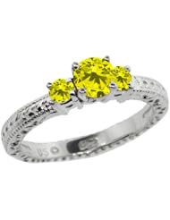 0.79 Ct Round Canary SI1/SI2 Diamond 14K White Gold 3-Stone Ring