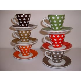 Bodum Paula espresso assorted coloured patterned cup and saucer x 6