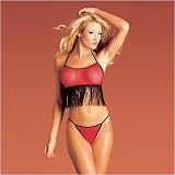 B11 Fringe Top & G-String, Red, One Size