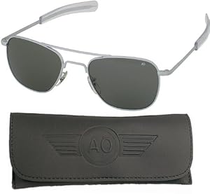 American Optical Flight Gear Original Pilot Sunglasses, 52mm lens, Matte Chrome Frame, True Color 30060