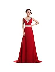 V-neck Sequined Chiffon Prom Dress/Party Dress/Wedding Dress  with a Brush/Sweep Train 