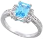 Sterling Silver Vintage Style Engagement Ring, w/ an 8 x 6 mm (1.5 ct) Emerald Cut Blue Topaz-colored CZ Stone, 3/16" (5mm) wide, size 8