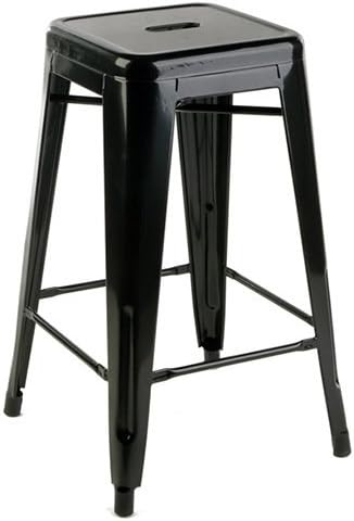 Set of 2 Black Tolix Style Metal Counter Stools with Powder Coated Finish (24", Black)