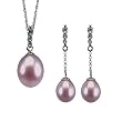 14k White Gold Diamond Journey Bail Lavender Cultured Pearl Pendant Necklace & Earrings Set - Dahlia Classic Collection