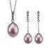 14k White Gold Diamond Journey Bail Natural Lavender Cultured Pearl Drop Pendant Necklace & Dangle Earrings Set - by Dahlia Classic Jewelry Collection