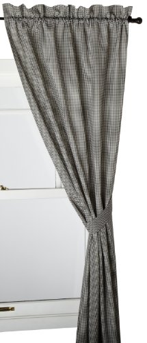 Logan Gingham Check Print 68-Inch by 84-Inch Tailored Panel Pair with Tiebacks, Black