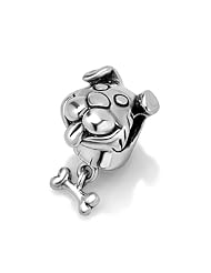 Chuvora Sterling Silver Puppy (Dog) with Bone Bead Charm Fits Pandora Bracelet
