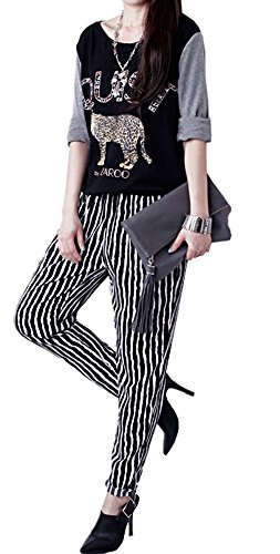 Ｔシャツ シャツ ブラウス アニマル 豹柄 動物 半袖 ツートンカラー 部屋着 普段着 ワイルド デート キュート エレガンス カジュアル レディース 秋物 冬物 可愛いスカーフ付き R391