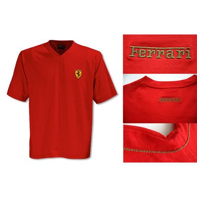 Ferrari V-Neck Shield Shirt - Red