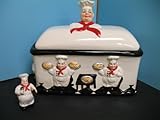 IMAGE OF Italian fat chef bread box bistro kitchen decor waiter + matching toothpick holder