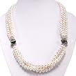 Handmade Three-Strand Pearl Necklace with Silver Detail