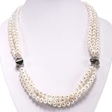 Handmade Three-Strand Pearl Necklace with Silver Detail
