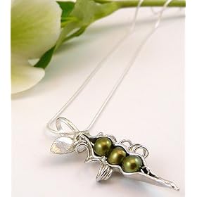 Three Peas in a Pod Necklace - Sterling Silver with Green Freshwater Pearls Three Peas in a Pod Necklace - Sterling Silver with Green Freshwater Pearls