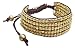 Square Gold Metal Bead Leather Bracelet title=
