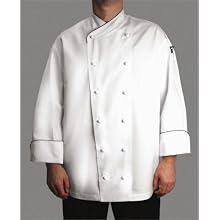 San Jamar J008 Chef-Tex Poly Cotton Corporate Chef Jacket with Black Piping and Cloth Covered Button Style, 5X-Large, White