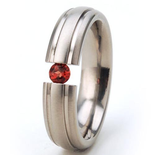 New 5mm Titanium Tension Set Ring, Natural Ruby, Free Sizing 4.5-11