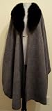 Alpaca Wool Women's Cloak Cape Grey, with Real Black Fox Fur + Free Coca Tea Windsor 100ct