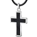 Stainless Steel Mens Cross Pendant Necklace with Carbon Fiber